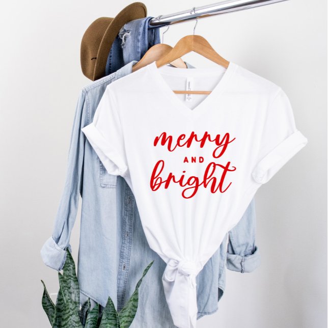 Trendy Merry and Bright Red Script Holiday T-Shirt (Creator Uploaded)