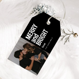 Trendy Merry & Bright Photo Christmas Gift Tags