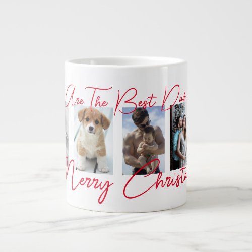 Trendy Merry Christmas Best Dad Ever Photo Collage Giant Coffee Mug