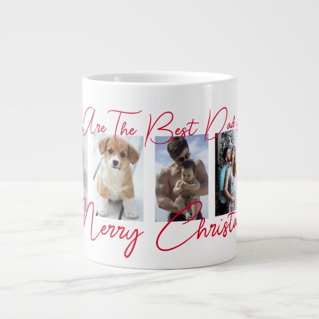 Trendy Merry Christmas Best Dad Ever Photo Collage Giant Coffee Mug (Front)