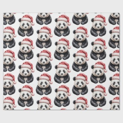 Trendy Merry Christmas Cute Panda Bear Pattern     Wrapping Paper