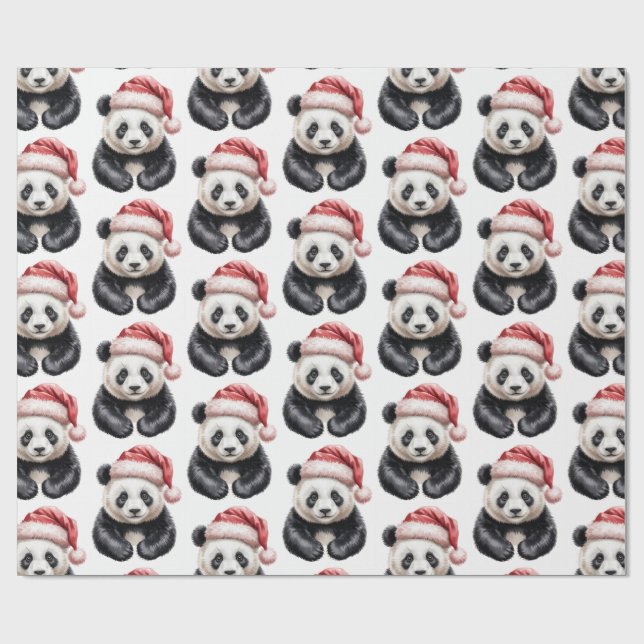 Trendy Merry Christmas Cute Panda Bear Pattern     Wrapping Paper (Flat)