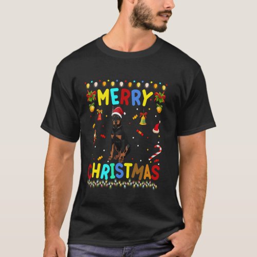 Trendy Merry Christmas Doberman Santa Hat Lights X T-Shirt