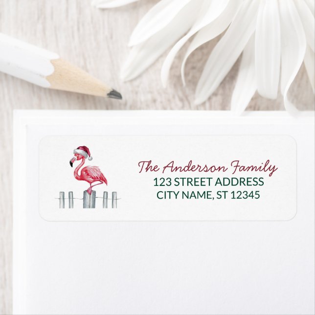 Trendy Merry Christmas Flamingo Return Address     Label (Insitu)