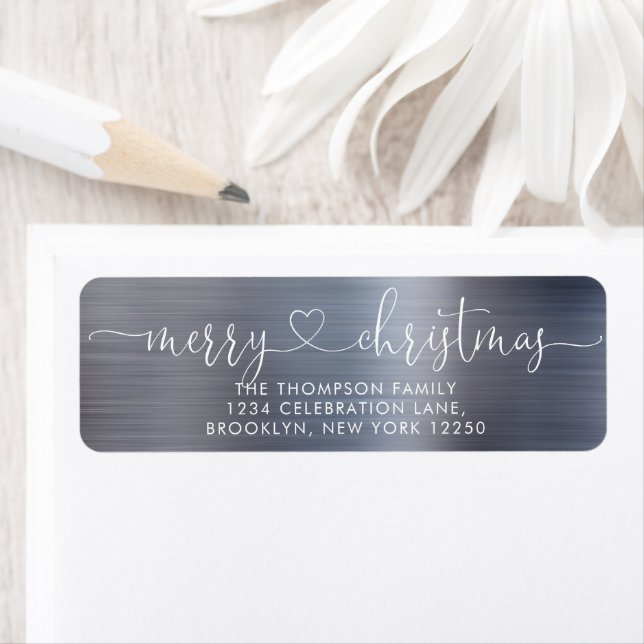 Trendy Merry Christmas Heart Script Metal Silver Label (Insitu)