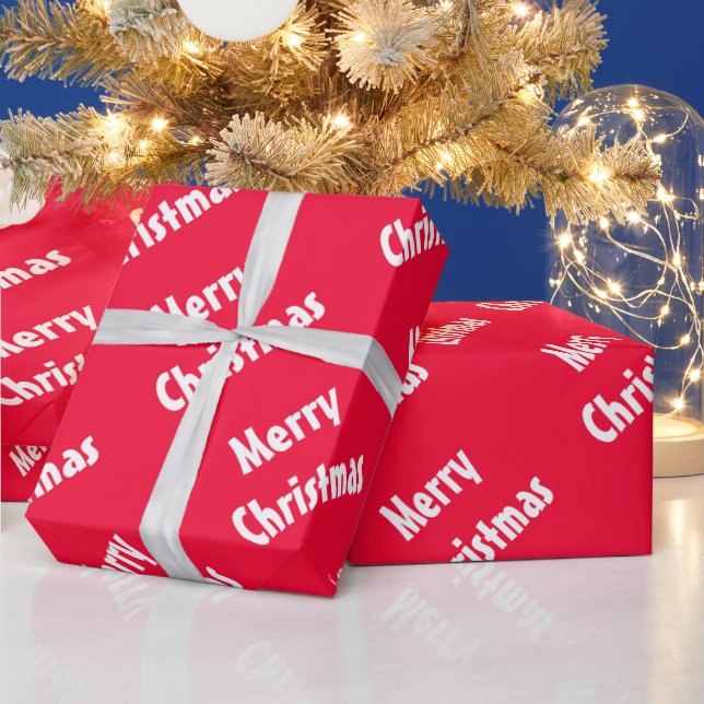 Trendy Merry Christmas Red White Striped Template Wrapping Paper (Holidays)