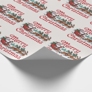 Trendy Merry Christmas Santa Sleigh Reindeer Wrapping Paper