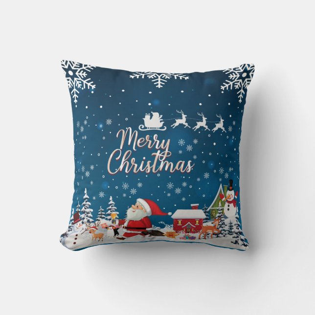 Trendy Merry Christmas Snowflakes Throw Pillow (Front)