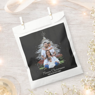 Trendy Merry Christmas Tree Silhouette Photo Gray Favor Bag