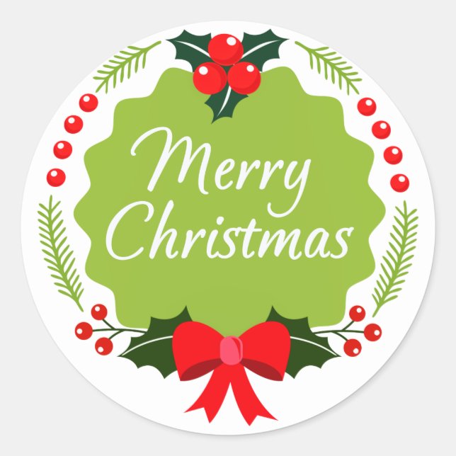 Trendy Merry Christmas Wreath Sticker (Front)
