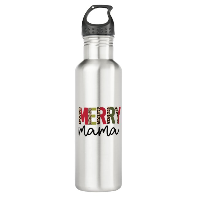 Trendy "Merry Mama" Holiday Christmas  Stainless Steel Water Bottle (Front)
