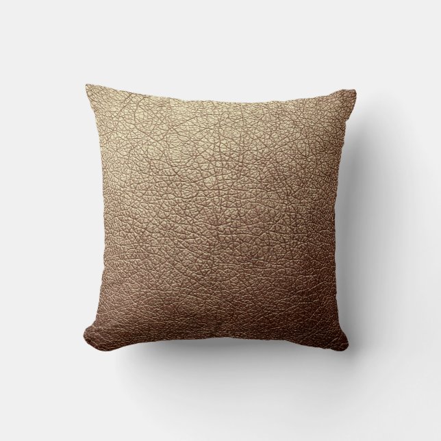 Trendy Metallic Brass Patina Leather Texture Throw Pillow (Front)