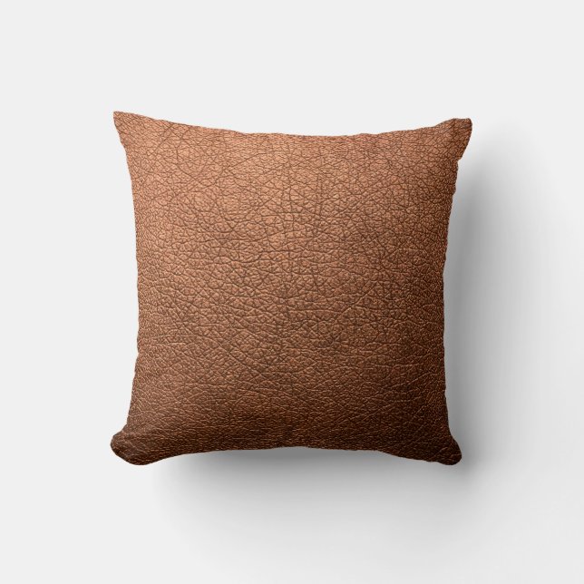 Trendy Metallic Copper Patina Leather Texture Throw Pillow (Front)