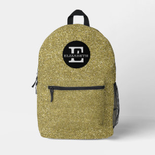 Trendy Metallic Glitter Gold Light Monogrammed  Printed Backpack