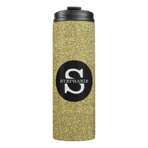 Trendy Metallic Glitter Gold Light Monogrammed Thermal Tumbler