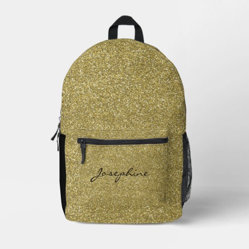 Trendy Metallic Glitter Gold Light Your Name Printed Backpack