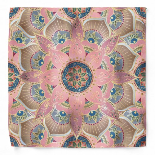 Trendy Metallic Gold and Pink Mandala Design Bandana