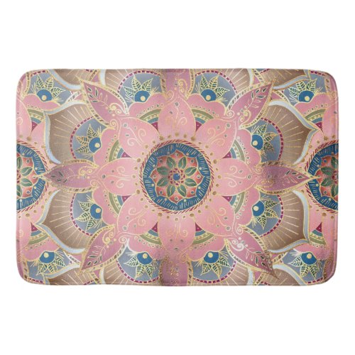 Trendy Metallic Gold and Pink Mandala Design Bath Mat