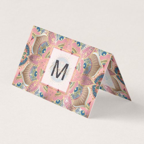 Trendy Metallic Gold and Pink Mandala Design Business Card
