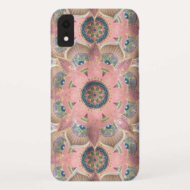 Trendy Metallic Gold and Pink Mandala Design Case-Mate iPhone Case (Back)