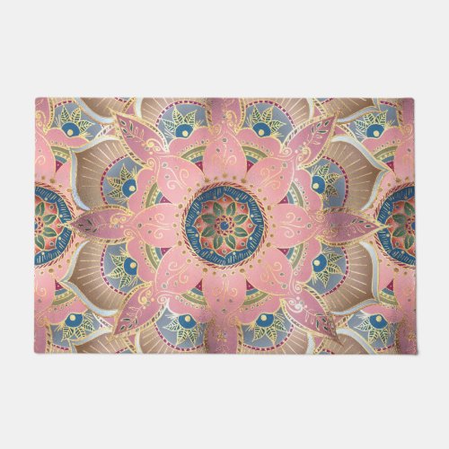 Trendy Metallic Gold and Pink Mandala Design Doormat
