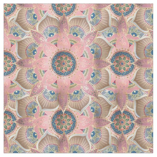 Trendy Metallic Gold and Pink Mandala Design Fabric