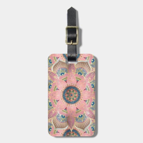 Trendy Metallic Gold and Pink Mandala Design Luggage Tag