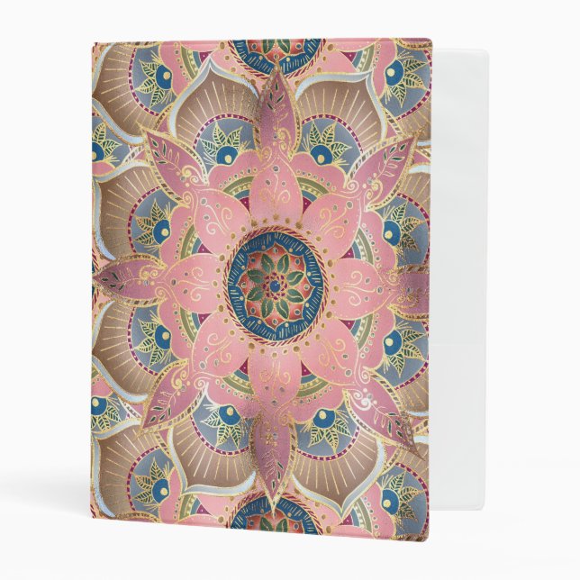 Trendy Metallic Gold and Pink Mandala Design Mini Binder (Front/Inside)