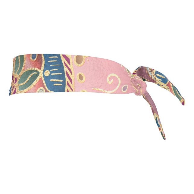 Trendy Metallic Gold and Pink Mandala Design Tie Headband (Rotate 90)