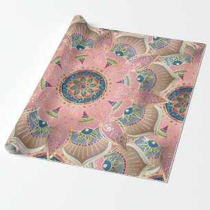 Trendy Metallic Gold and Pink Mandala Design Wrapping Paper
