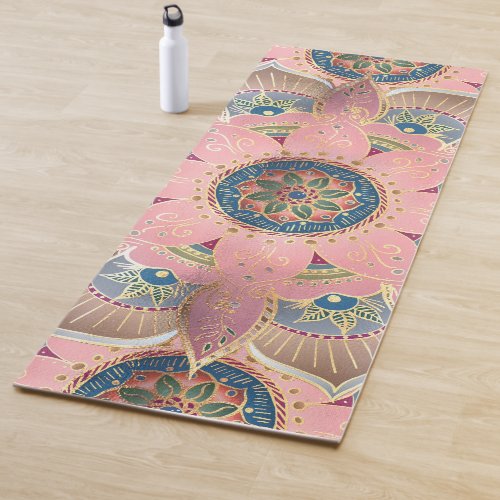 Trendy Metallic Gold and Pink Mandala Design Yoga Mat