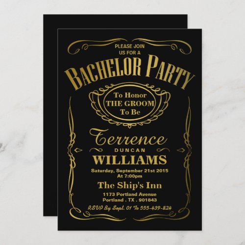 Trendy Metallic Gold Typography Bachelor Party Invitation