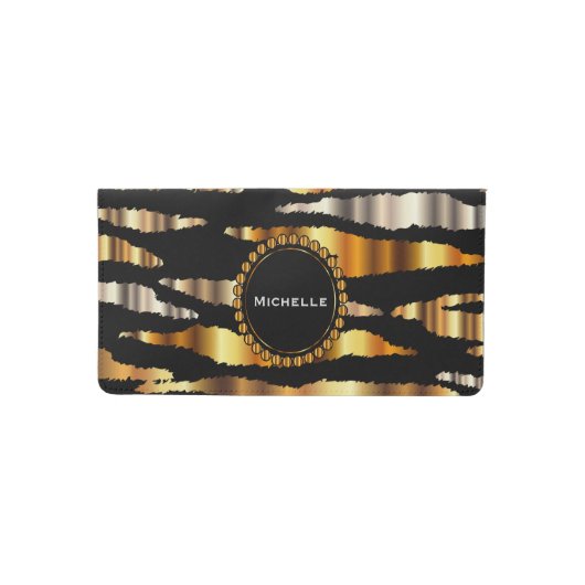 Trendy Metallic Gold Zebra Stripe Animal Print Checkbook Cover (Front)