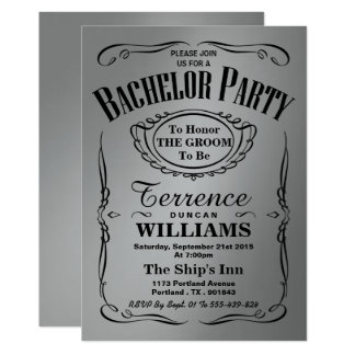Trendy Metallic Silver Typography Bachelor Party Card