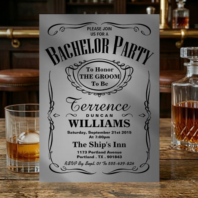 Trendy Metallic Silver Typography Bachelor Party Invitation (Creator Uploaded)