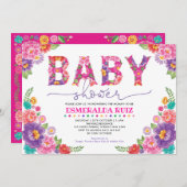 Trendy Mexican Floral Fiesta Girl Baby Shower Invitation (Front/Back)