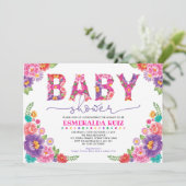 Trendy Mexican Floral Fiesta Girl Baby Shower Invitation (Standing Front)