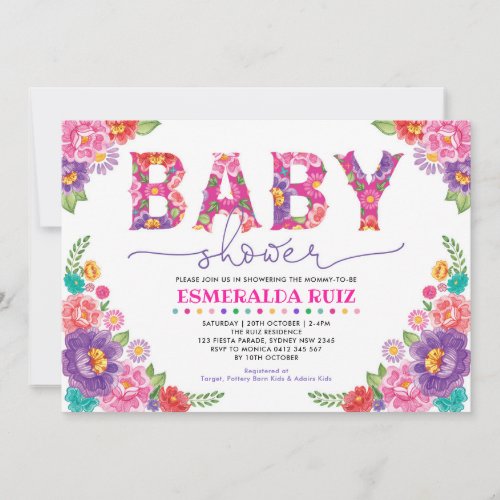 Trendy Mexican Floral Fiesta Girl Baby Shower Invitation