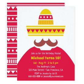 Trendy Mexican Sombrero Moustache Fiesta Party Card