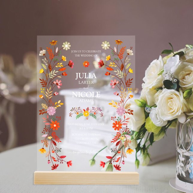 Trendy Mexican Talavera Floral Fiesta Wedding Acrylic Invitations (Creator Uploaded)