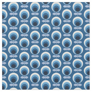 Trendy Mid Century Modern Blue Floral Fabric