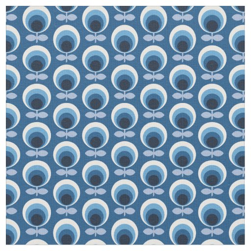 Trendy Mid Century Modern Blue Floral Fabric