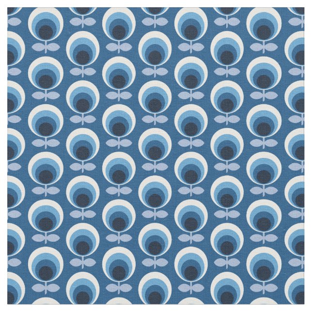 Trendy Mid Century Modern Blue Floral Fabric (Close Up)
