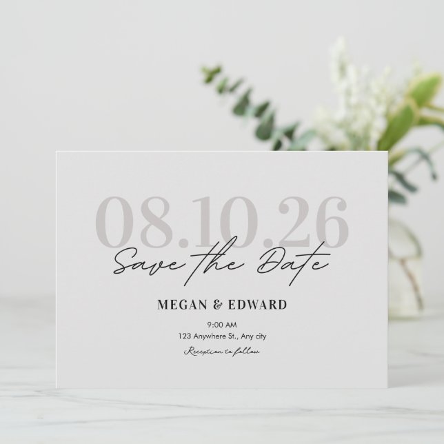 Trendy minimalist aesthetic wedding save the date (Standing Front)