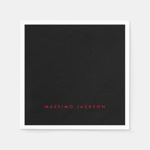 Trendy Minimalist Black Red Professional Your Name Napkins