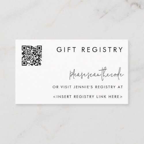 Trendy Minimalist Black  White Registry QR Code Enclosure Card