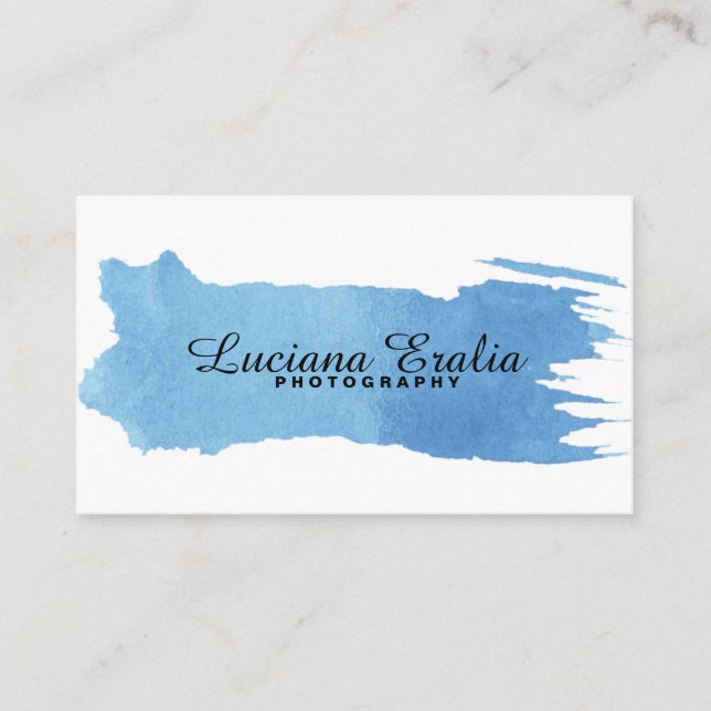 Trendy Minimalist Blue Watercolor Business Card (Front)