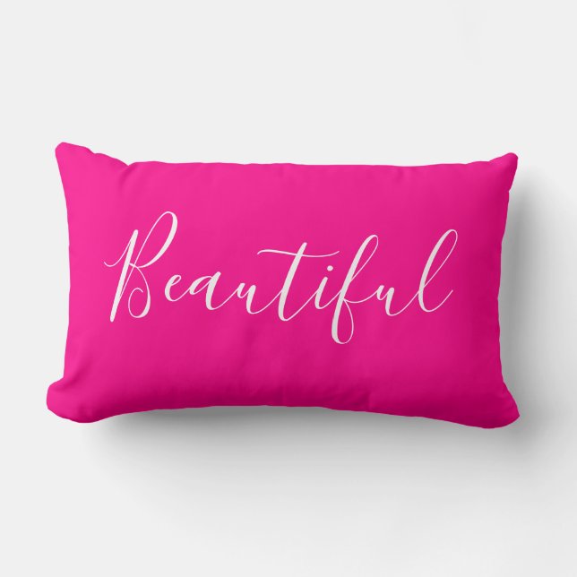 Trendy minimalist bright pink simple modern lumbar pillow (Front)