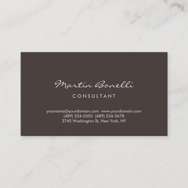Trendy Minimalist Brown Color Business Card (Front)