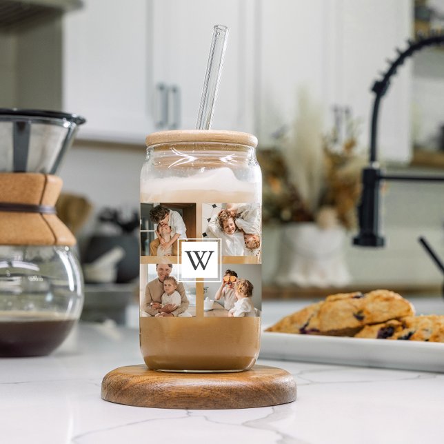 Trendy Minimalist Collage Fathers Photo Daddy Gift Can Glass (Creator Uploaded)